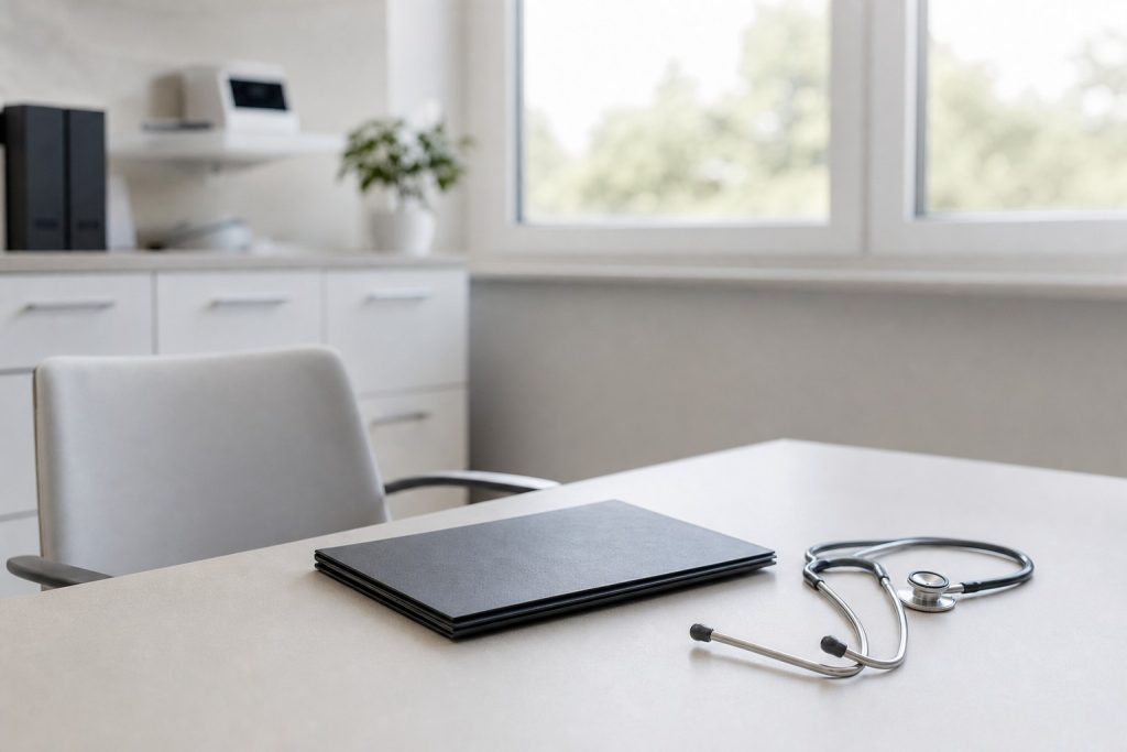 Bureau médical sobre pour illustrer une reprise après fracture du sternum