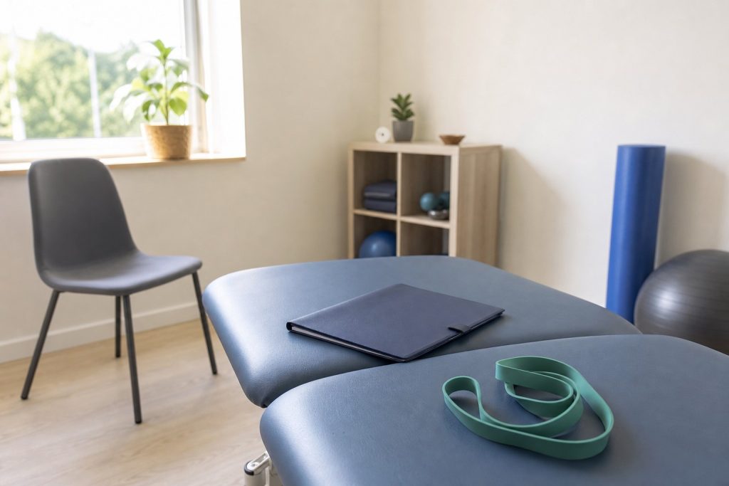 Cabinet de kinésithérapie sobre pour illustrer une rupture du tendon sous-scapulaire