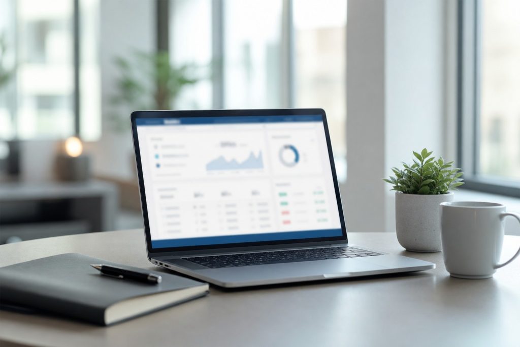 Ordinateur portable sobre sans personne pour illustrer l espace client Société Générale